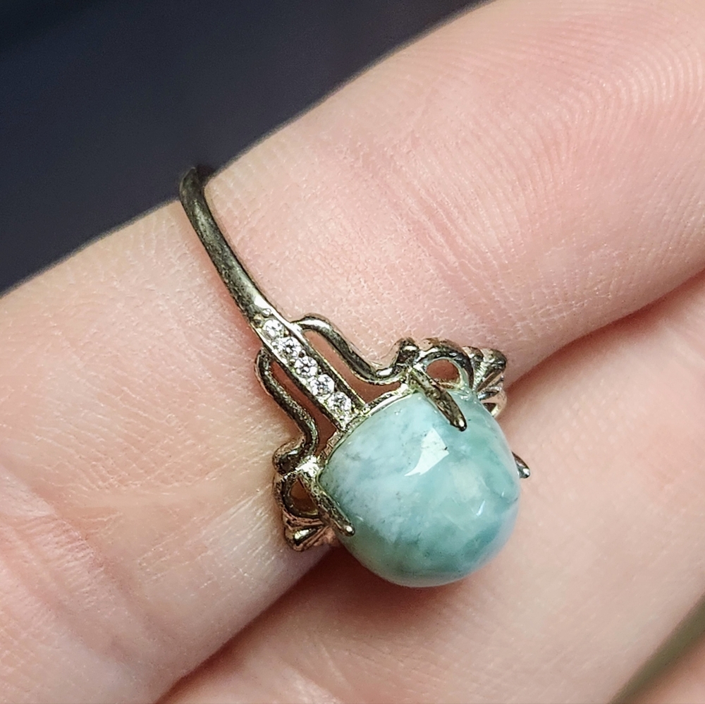 Genuine Larimar S925 Sterling Silver Adjustable Ring, Vintage Antiqued Style - Picture 6 of 11